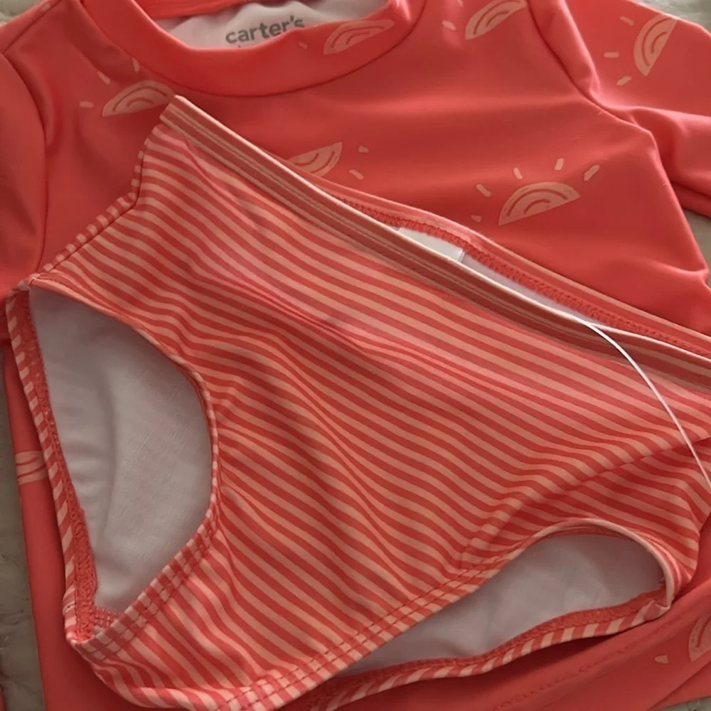 Carter's Toddler Girls' Long Sleeve Rash Guard Swimsuit 2 pc Set /12M /New